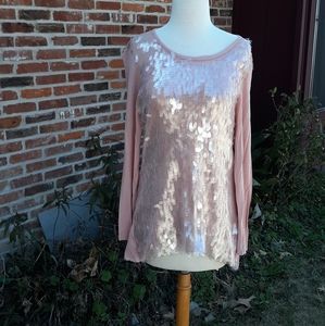 Reba Opulent Dusty Pink Crew Neck Iridescent Sequin Top